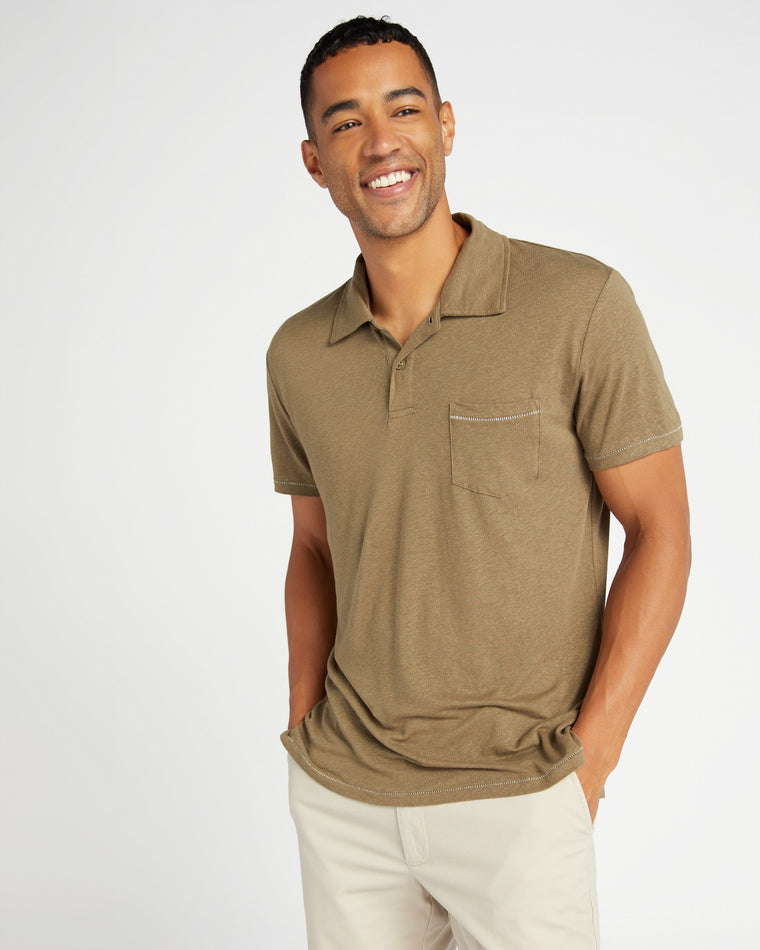 Dusty Olive $|& Grayers Safari Linen Blend Polo - SOF Front