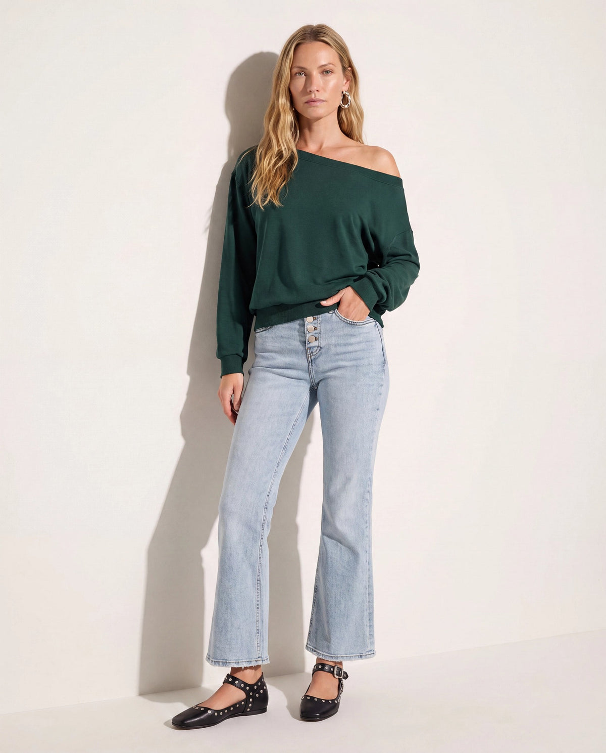 Hunter Green $|& SEAS Brooksville One Shoulder Sweatshirt - UGC On Fig
