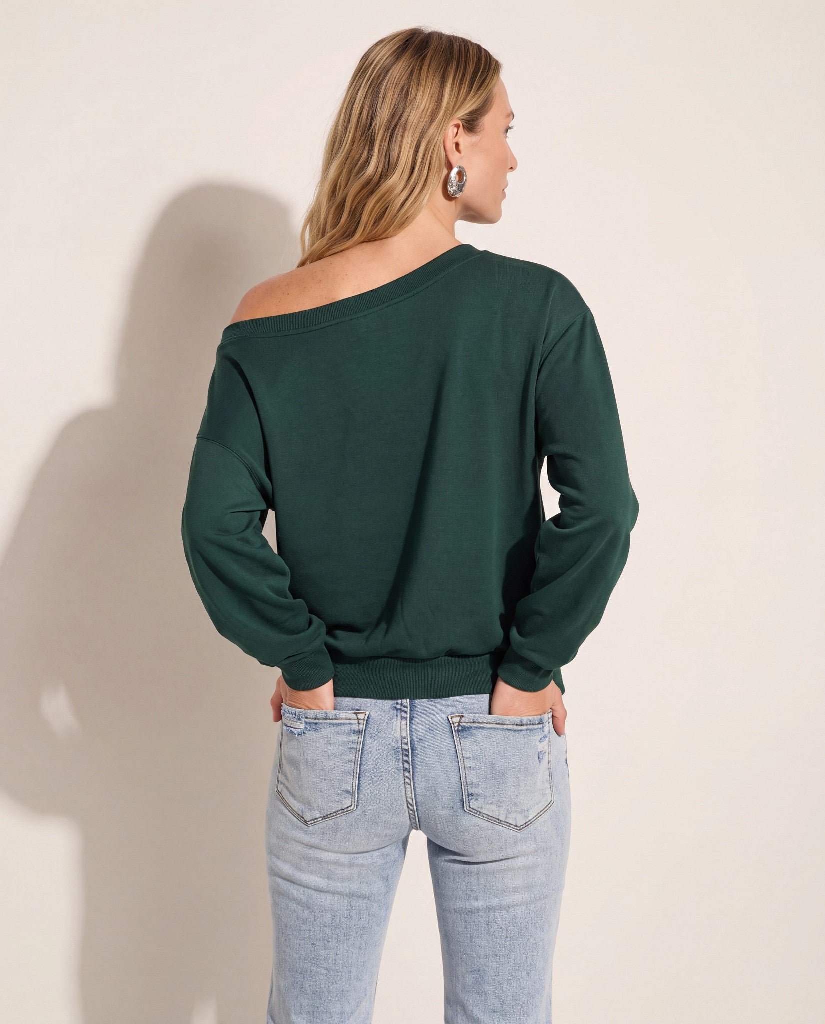 Hunter Green $|& SEAS Brooksville One Shoulder Sweatshirt - SOF Back