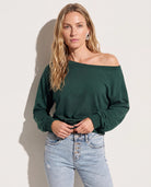 Hunter Green $|& SEAS Brooksville One Shoulder Sweatshirt - SOF Front