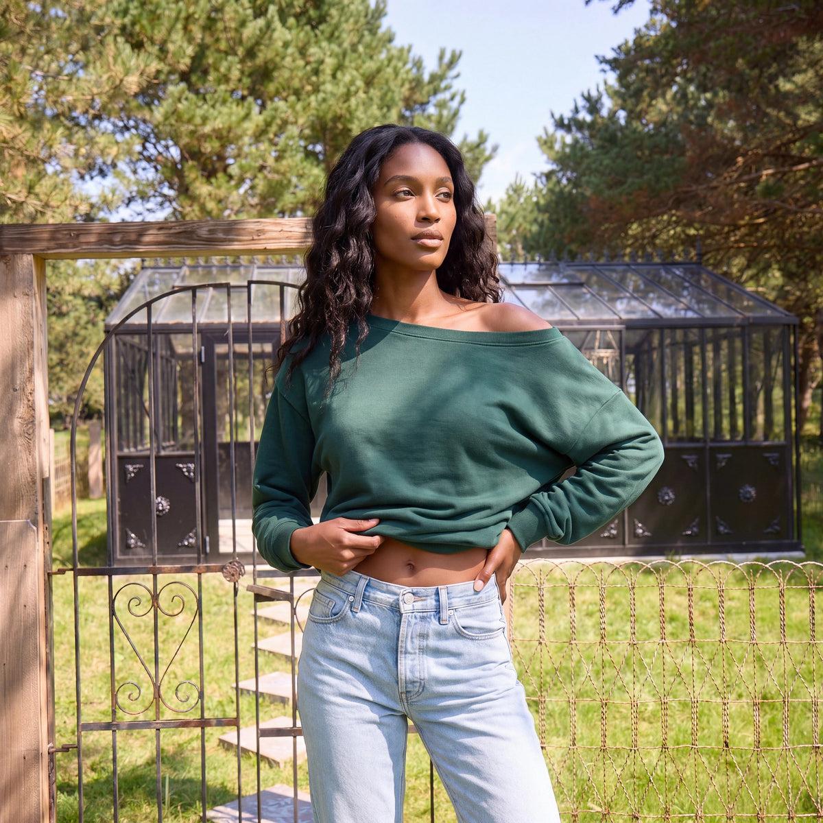 Hunter Green $|& SEAS Brooksville One Shoulder Sweatshirt - SOF Side