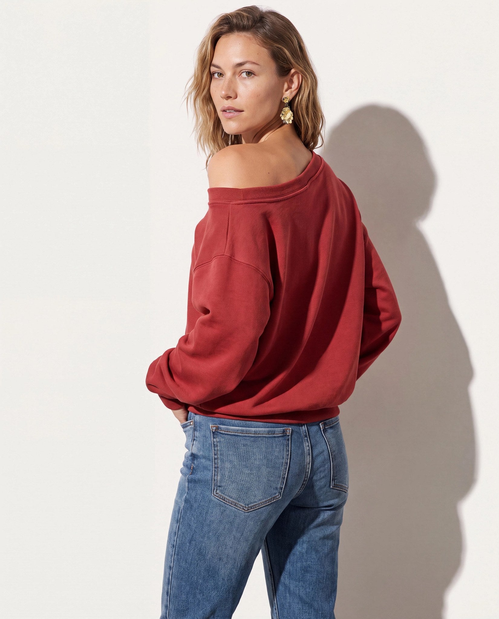 Rosewood $|& SEAS Brooksville One Shoulder Sweatshirt - SOF Back