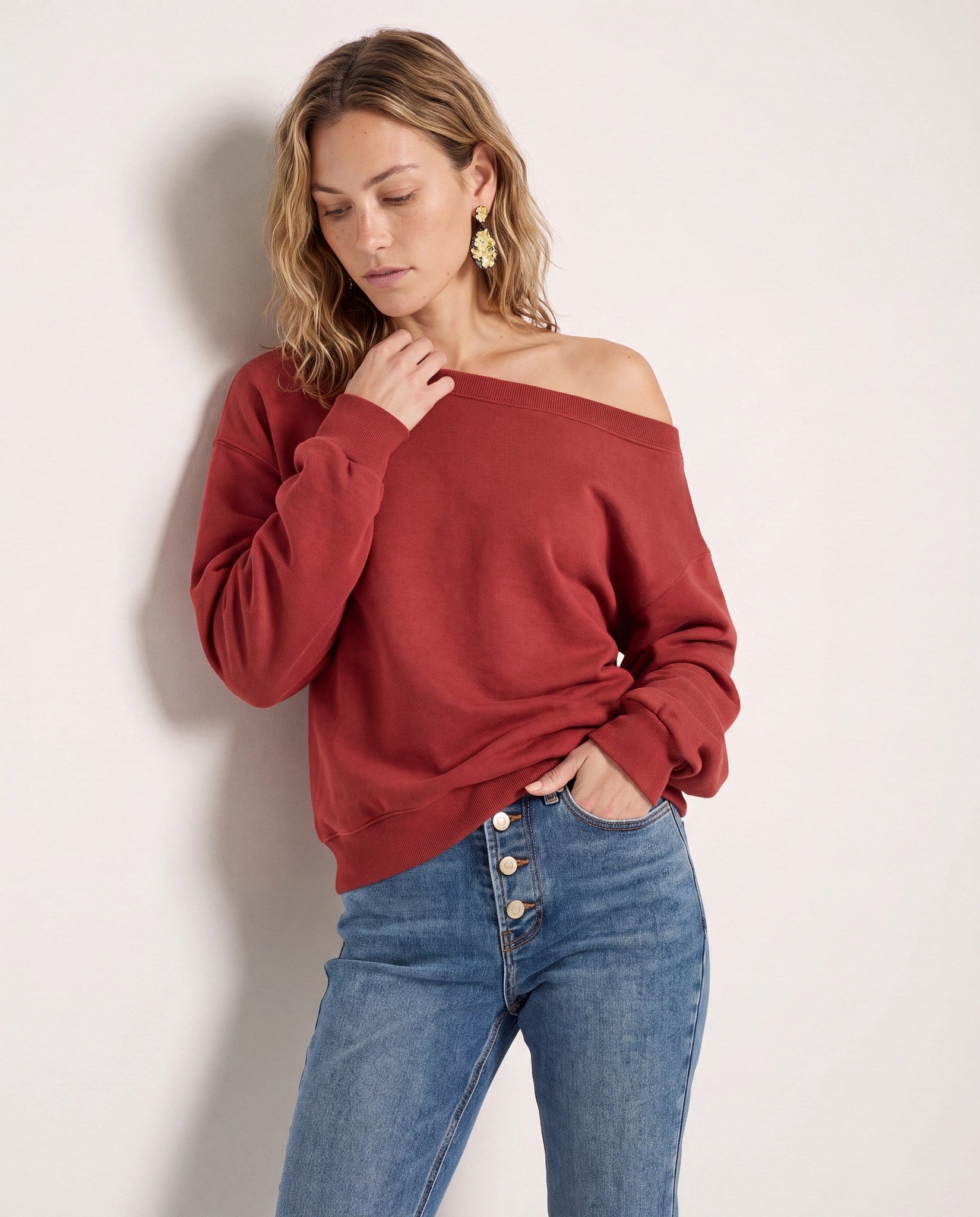 Rosewood $|& SEAS Brooksville One Shoulder Sweatshirt