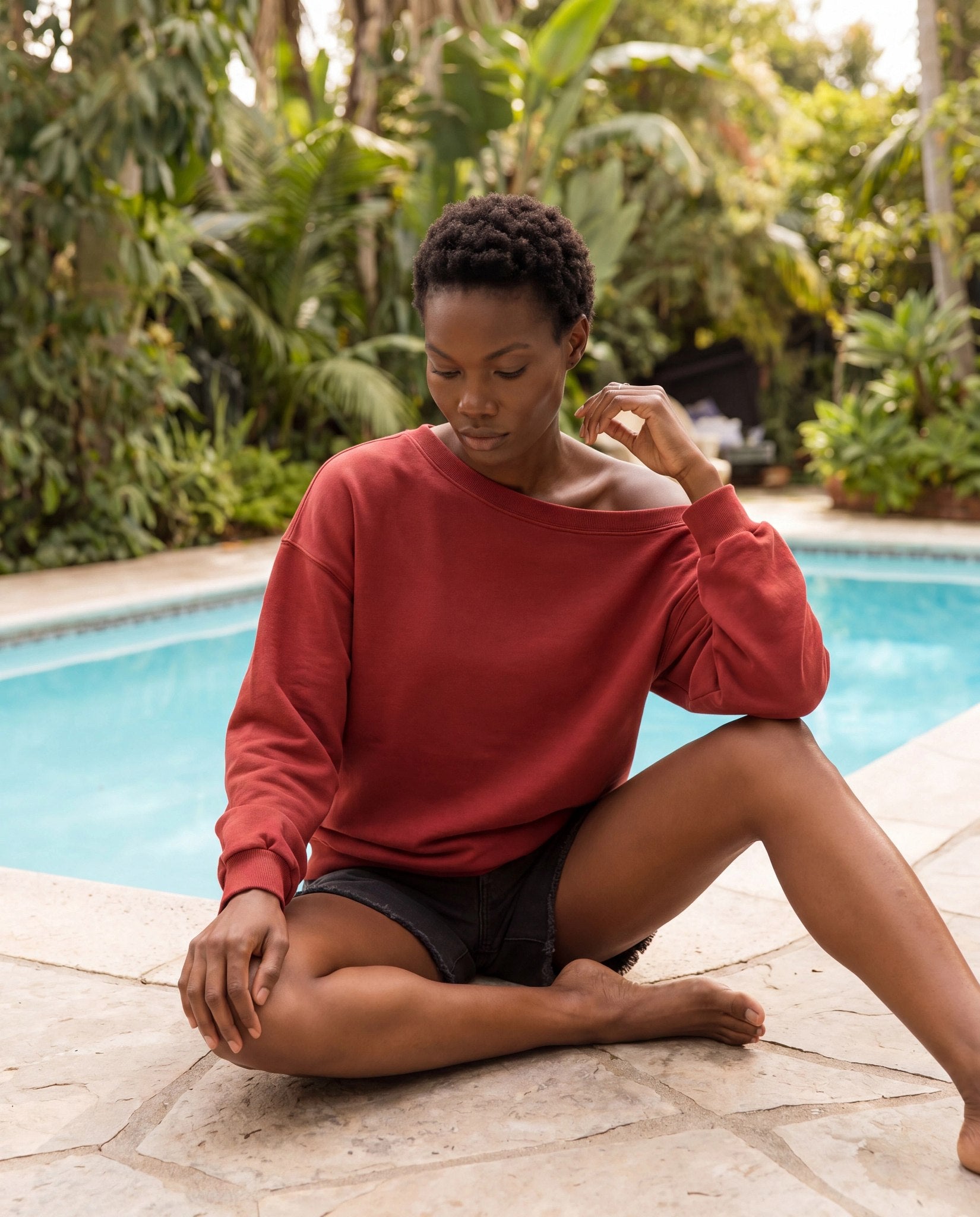 Rosewood $|& SEAS Brooksville One Shoulder Sweatshirt - SOF Side