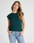 Hunter Green $|& SEAS Brentwood Boat Neck Top - SOF Front