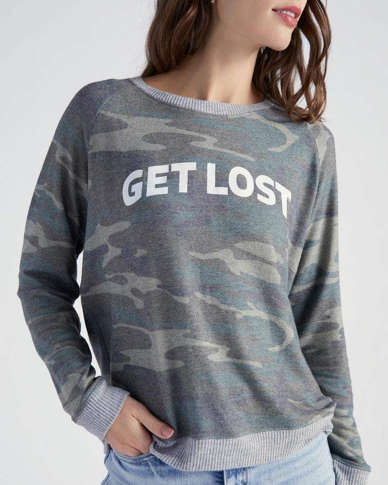 Green Camo $|& Herizon Get Lost Camo Graphic Crew - SOF Full Front