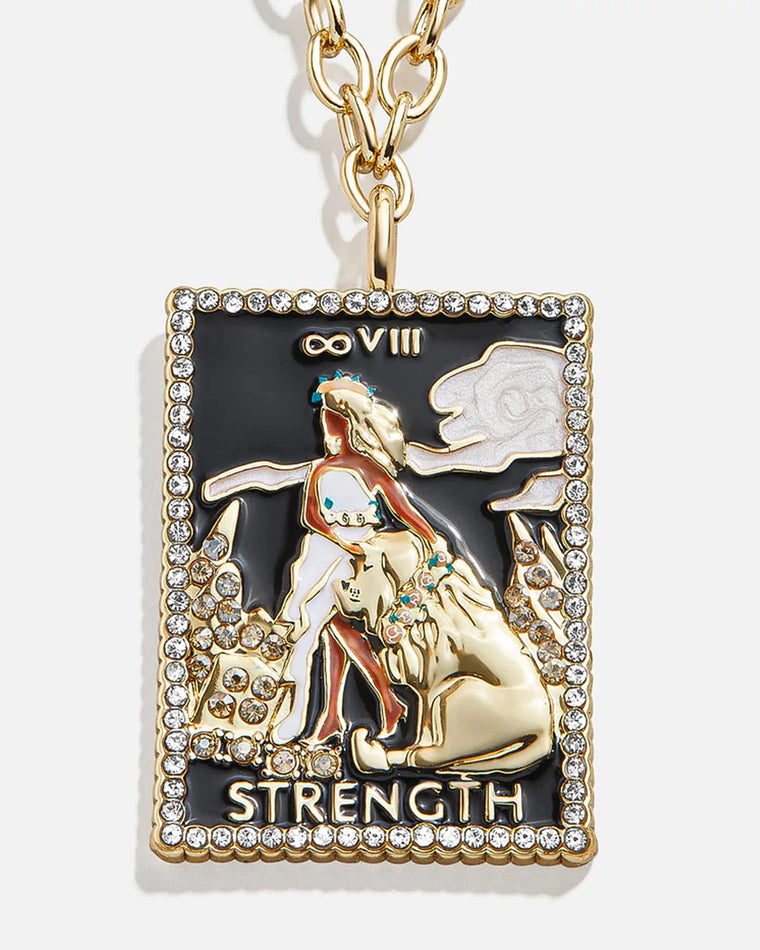 Strength Black/Gold $|& BaubleBar Tarot Card Necklace - VOF Side