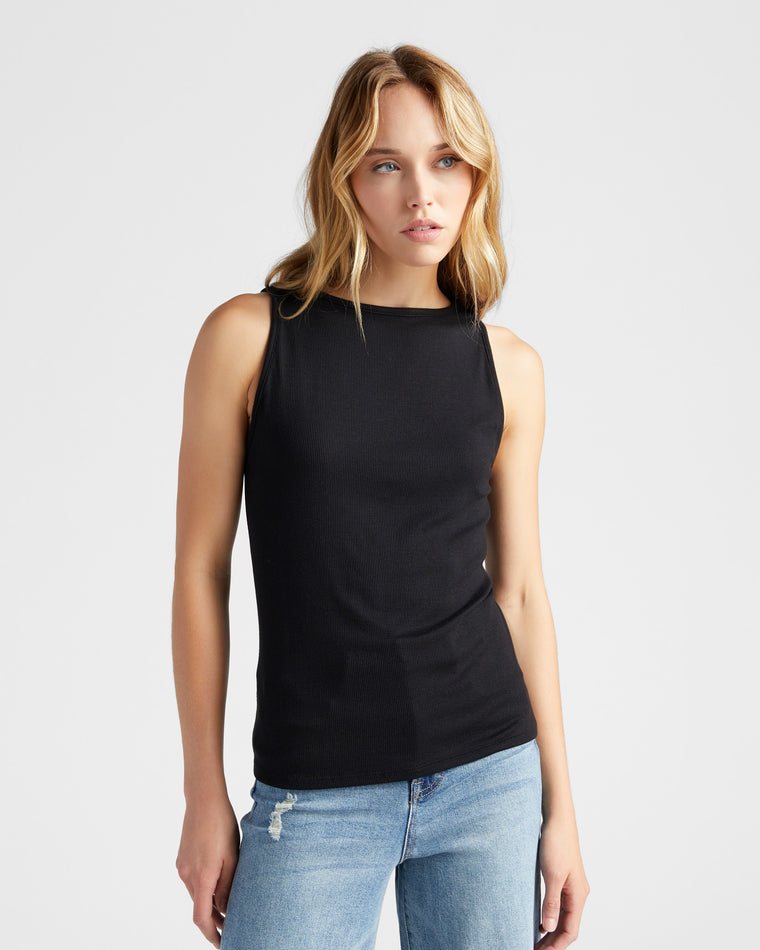 Black $|& 78&SUNNY Boat Neck Tank - SOF Front