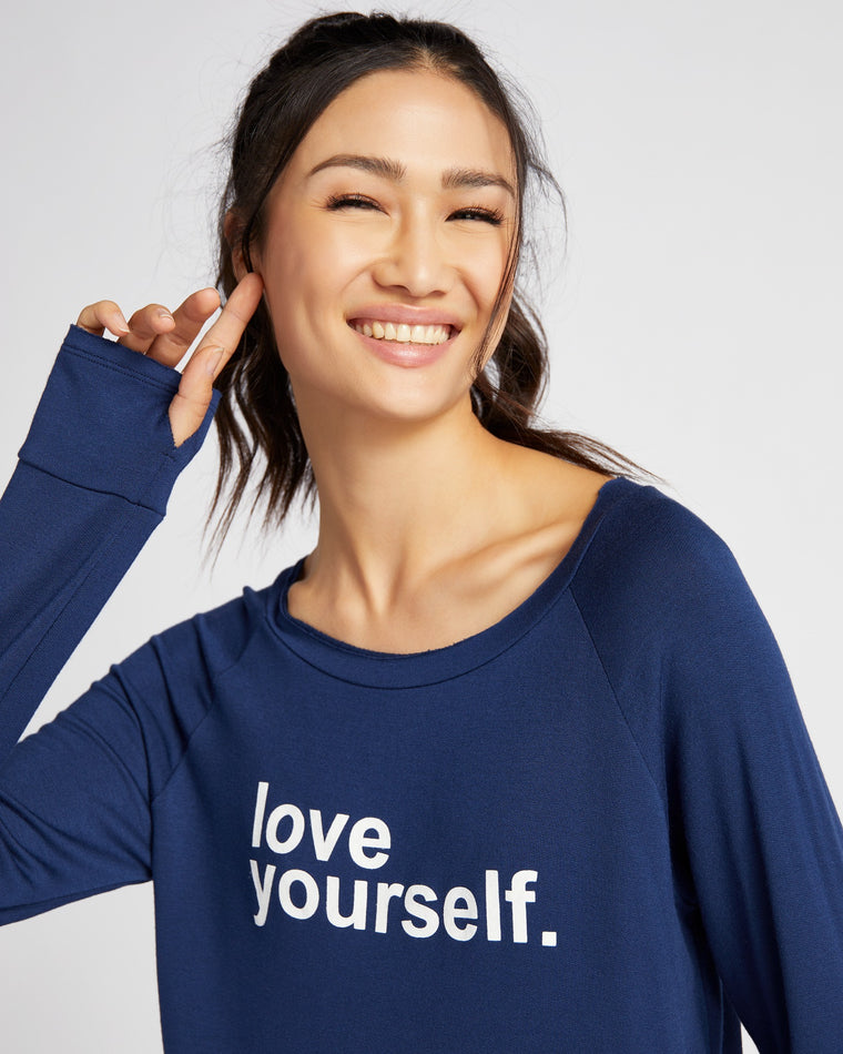 Navy $|& Interval Love Yourself  Mid Length Long Sleeve - SOF Detail