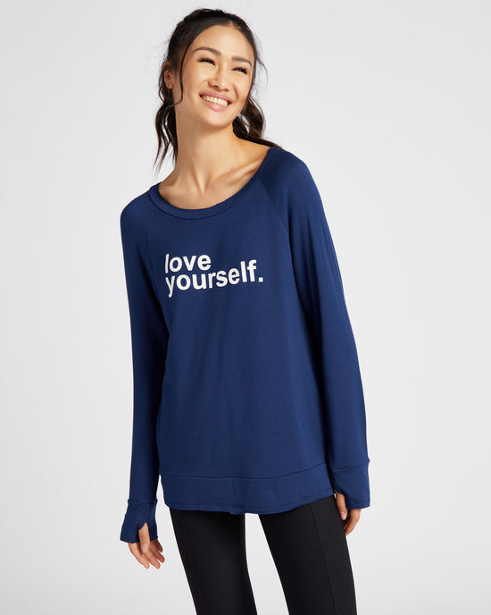 Navy $|& Interval Love Yourself  Mid Length Long Sleeve - SOF Front