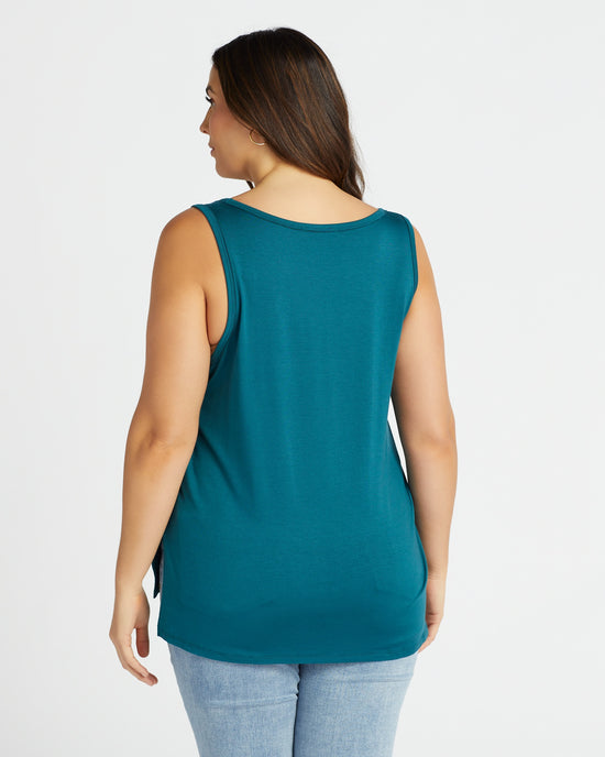 Emerald Green $|& W. by Wantable V-Neck Tank with Side Slit - SOF Back