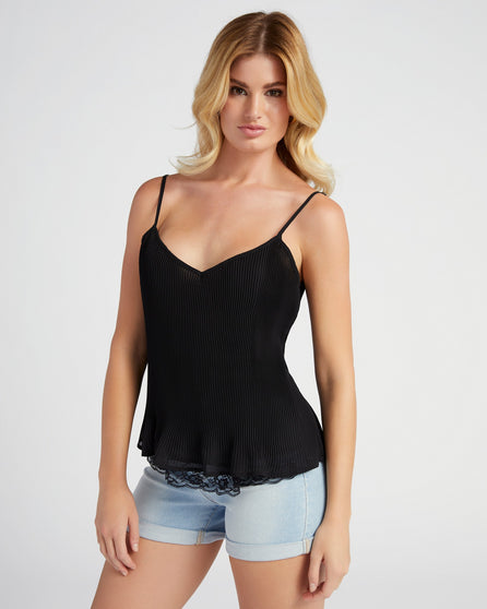 Sleeveless V-Neck Solid Woven Top withHem Detail