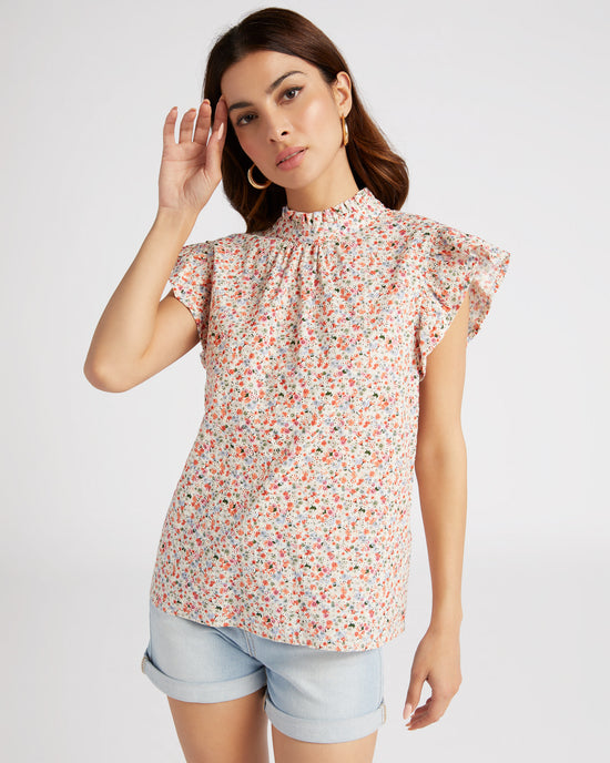 Multi $|& VOY Los Angeles Ruffle Sleeve Back Neck Tie Floral Top - SOF Front