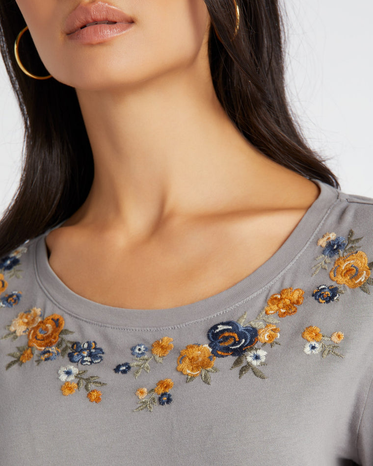 Golden Peony $|& Driftwood Macey Embroidered Sage Top - SOF Detail