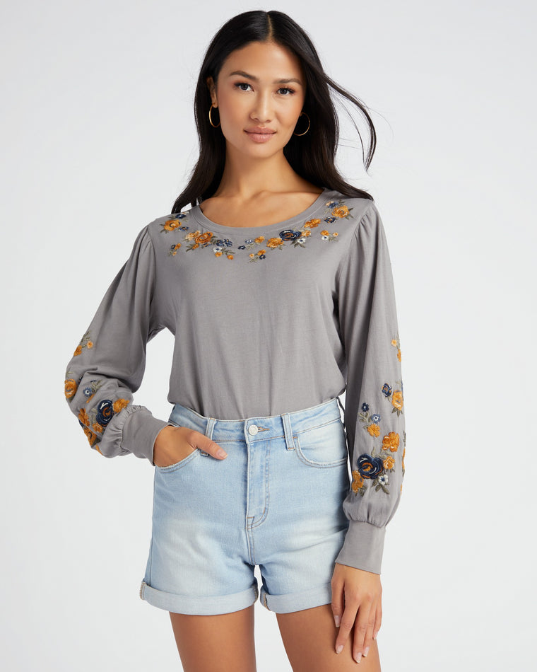 Golden Peony $|& Driftwood Macey Embroidered Sage Top - SOF Front