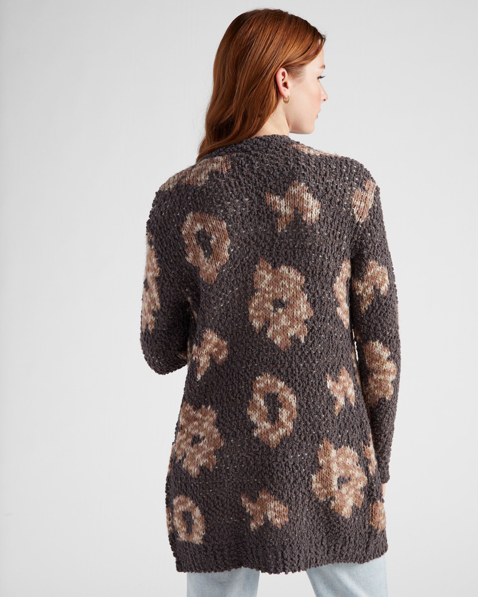 Charcoal Floral $|& Bobeau Floral Popcorn Cardigan - SOF Back