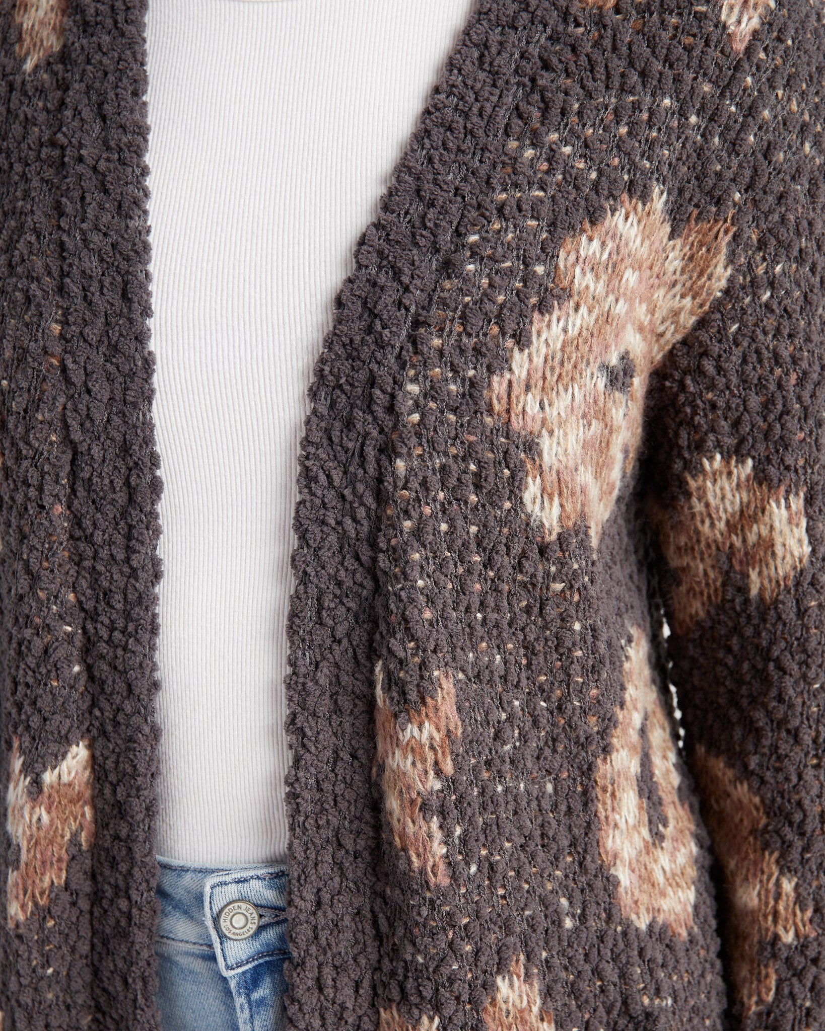 Charcoal Floral $|& Bobeau Floral Popcorn Cardigan - SOF Detail