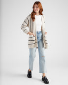 Cream/Black $|& Bobeau Striped Popcorn Cardigan - SOF Full Front