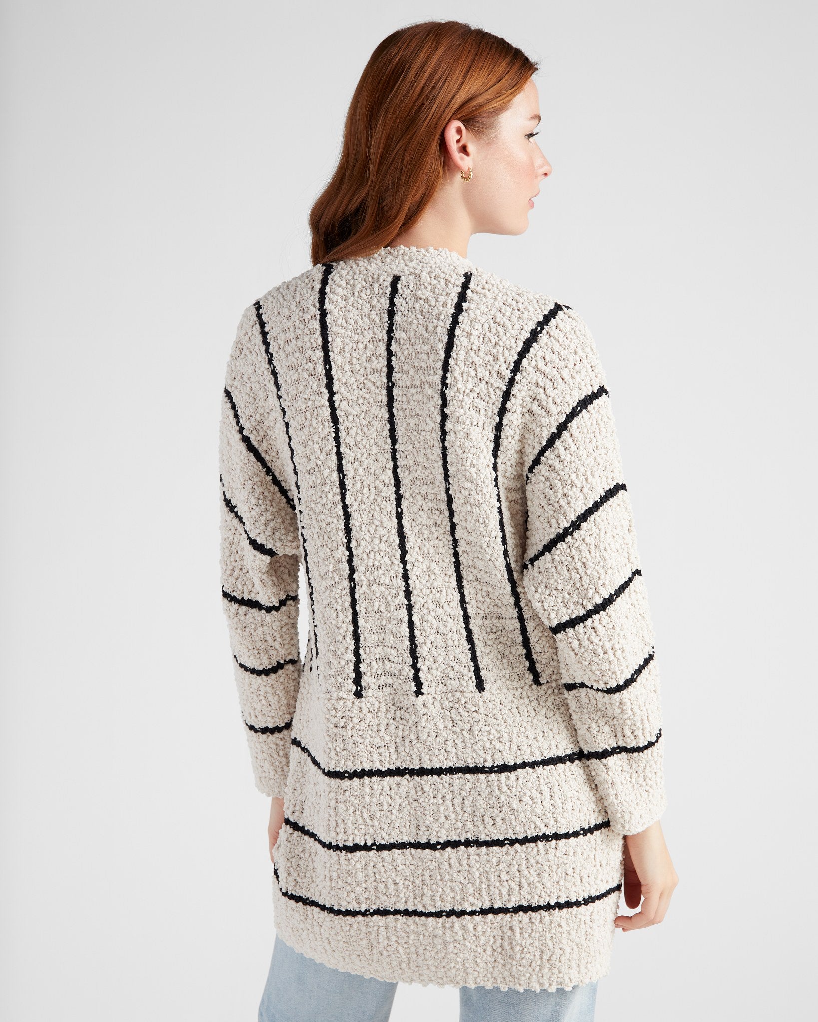 Cream/Black $|& Bobeau Striped Popcorn Cardigan - SOF Back