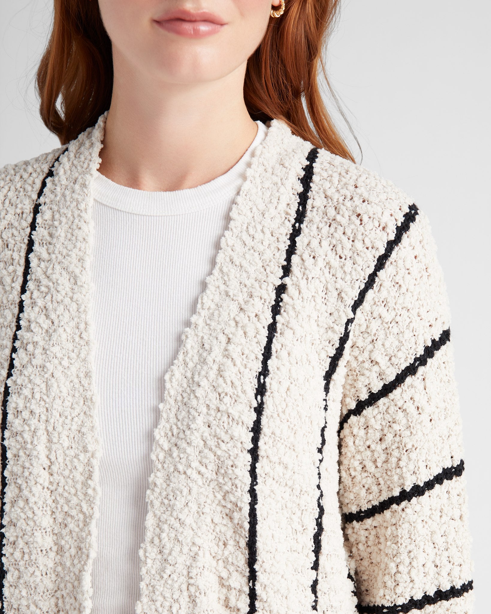 Cream/Black $|& Bobeau Striped Popcorn Cardigan - SOF Detail