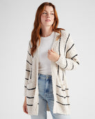 Cream/Black $|& Bobeau Striped Popcorn Cardigan - SOF Front