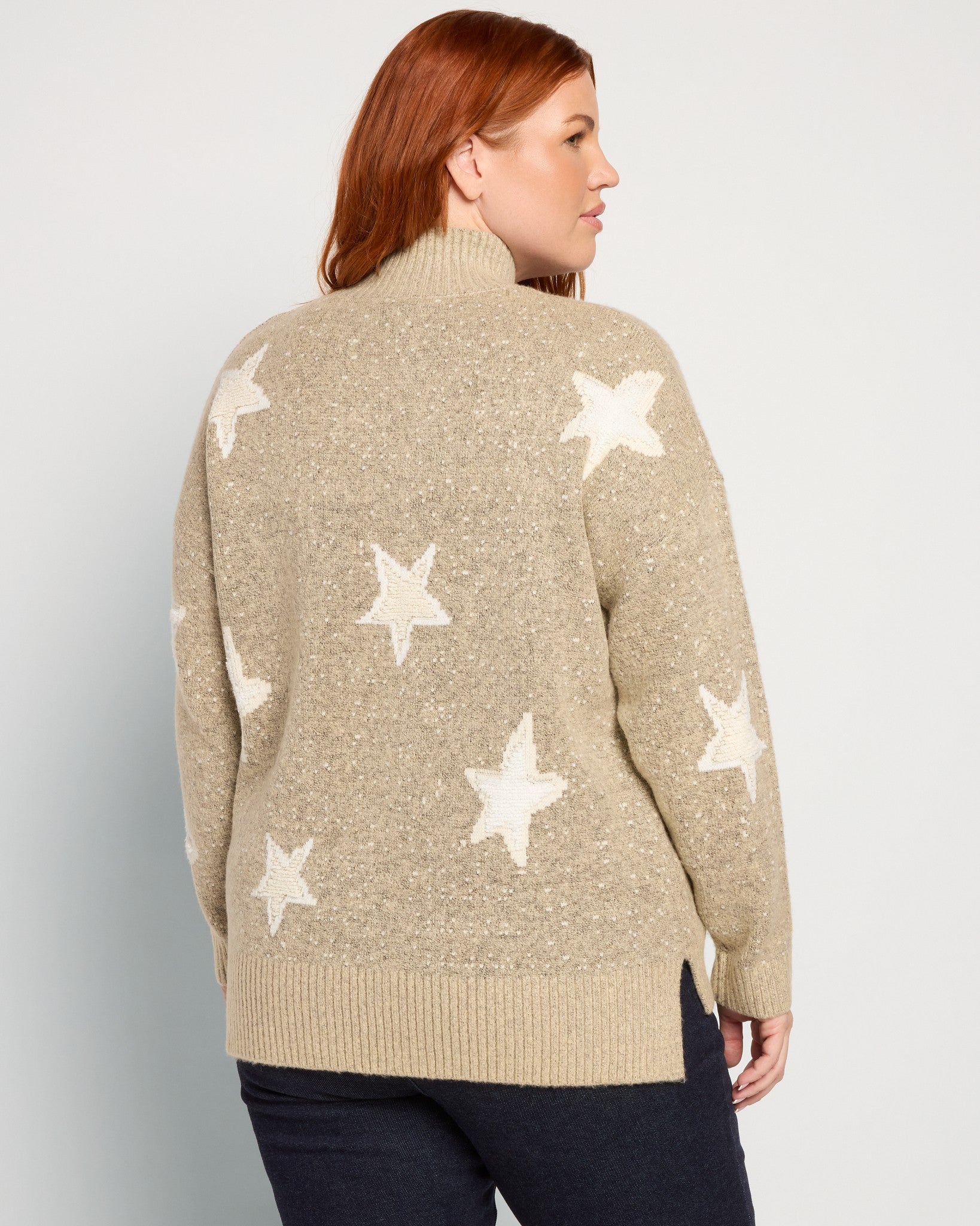 Taupe Star $|& Bobeau Printed Turtleneck Sweater - SOF Back