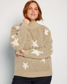 Taupe Star $|& Bobeau Printed Turtleneck Sweater - SOF Front