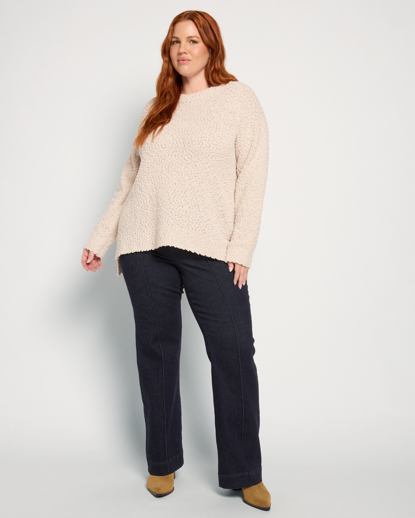 Cream $|& Bobeau Hi-Low Popcorn Pullover Sweater - UGC On Fig