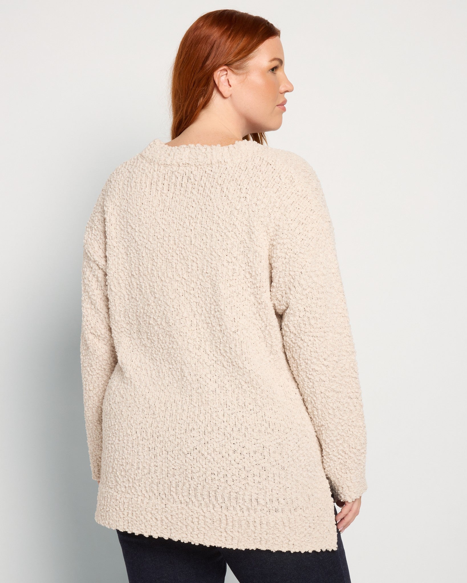 Cream $|& Bobeau Hi-Low Popcorn Pullover Sweater - SOF Back