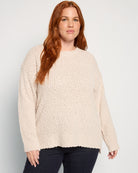 Cream $|& Bobeau Hi-Low Popcorn Pullover Sweater - SOF Front