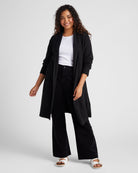 Black $|& Bobeau Long Sleeve Open Front Cardigan - SOF Front