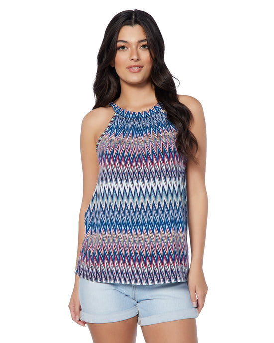 Mint/Blue $|& Loveappella Printed Halter Tank - SOF Front