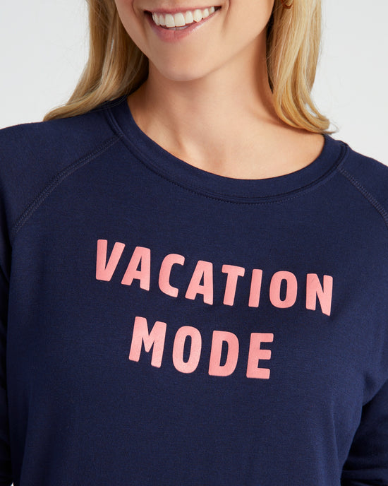 Navy $|& 78 & Sunny Vacation Mode Graphic Sweatshirt - SOF Detail