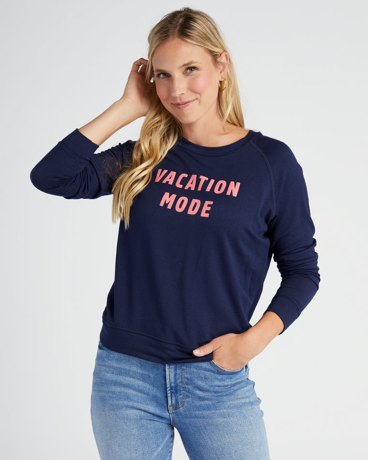 Navy $|& 78 & Sunny Vacation Mode Graphic Sweatshirt - SOF Front