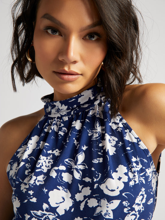 Blue/White Floral $|& West Kei Sleeveless Smocked Neck Floral Top - SOF Detail