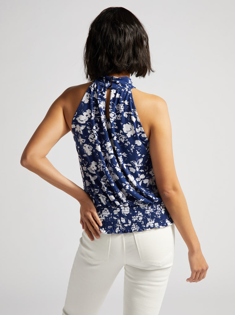 Blue/White Floral $|& West Kei Sleeveless Smocked Neck Floral Top - SOF Back