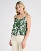 Green/White Floral $|& West Kei Sleeveless V-Neck Knit Floral Cami Top - SOF Front