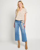 Ecru Ditsy Floral $|& West Kei Floral Woven Short Sleeve Surplice Top - UGC On Fig