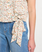 Ecru Ditsy Floral $|& West Kei Floral Woven Short Sleeve Surplice Top - SOF Full Front