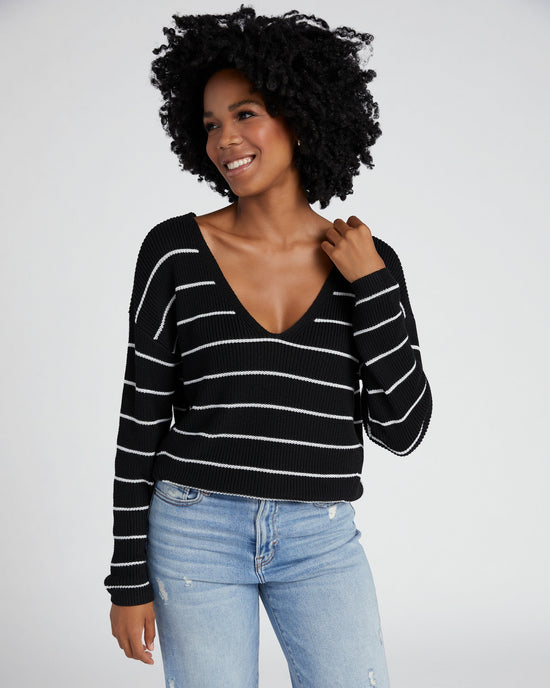 Black Stripe $|& Gentle Fawn Striped Tucker Sweater - SOF Front