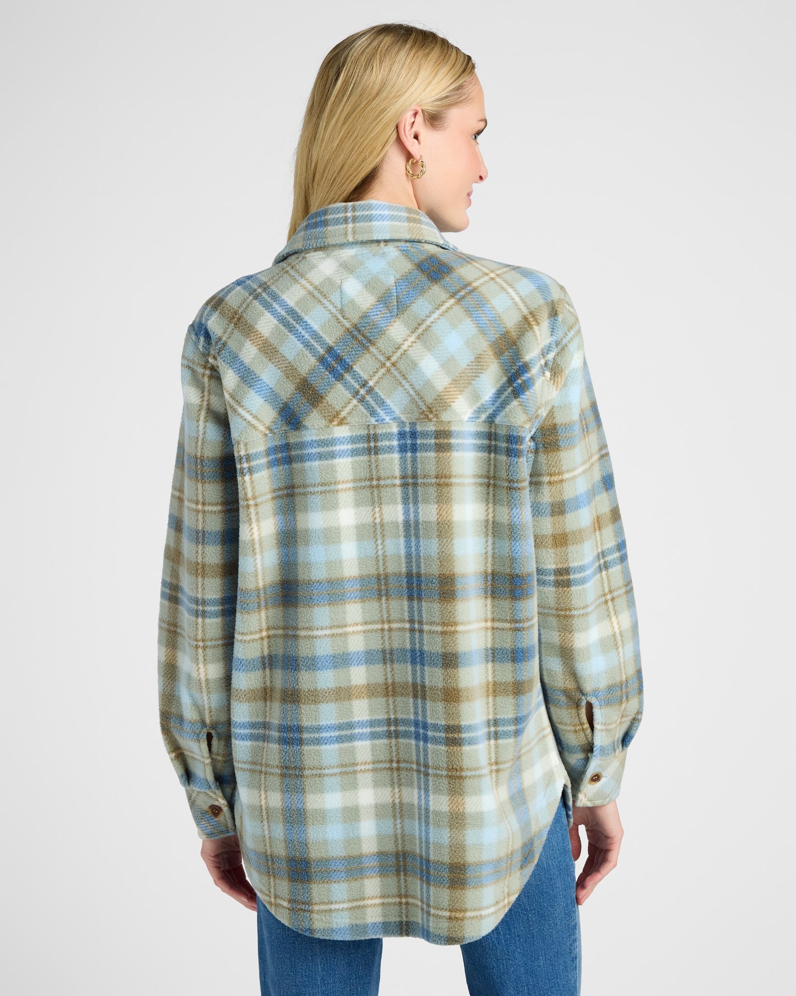 Sage Blue Plaid $|& Thread & Supply Tullis Polar Fleece Shacket - SOF Back