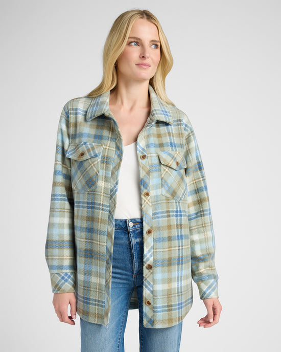 Sage Blue Plaid $|& Thread & Supply Tullis Polar Fleece Shacket - SOF Front