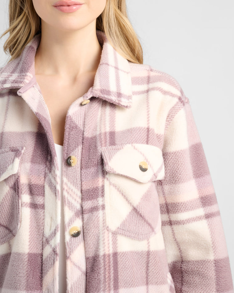 Plum Pink Plaid $|& Thread & Supply Tullis Polar Fleece Shacket - SOF Detail