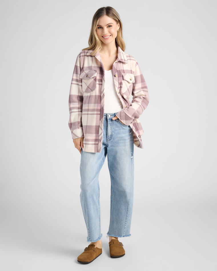 Plum Pink Plaid $|& Thread & Supply Tullis Polar Fleece Shacket - SOF Full Front