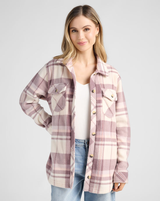 Plum Pink Plaid $|& Thread & Supply Tullis Polar Fleece Shacket - SOF Front