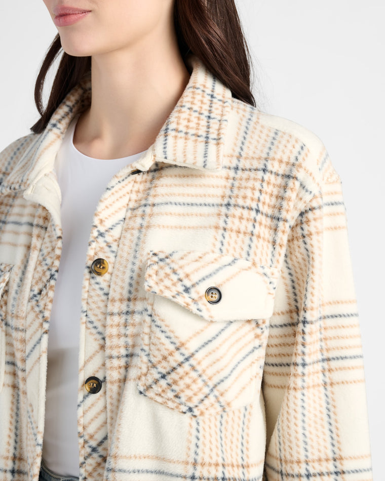 Cream Taupe Plaid $|& Thread & Supply Tullis Polar Fleece Shacket - SOF Detail