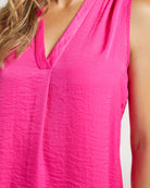 Hot Pink $|& Vince Camuto Sleeveless Rumple V-Neck Blouse - SOF Detail
