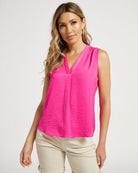 Hot Pink $|& Vince Camuto Sleeveless Rumple V-Neck Blouse - SOF Front