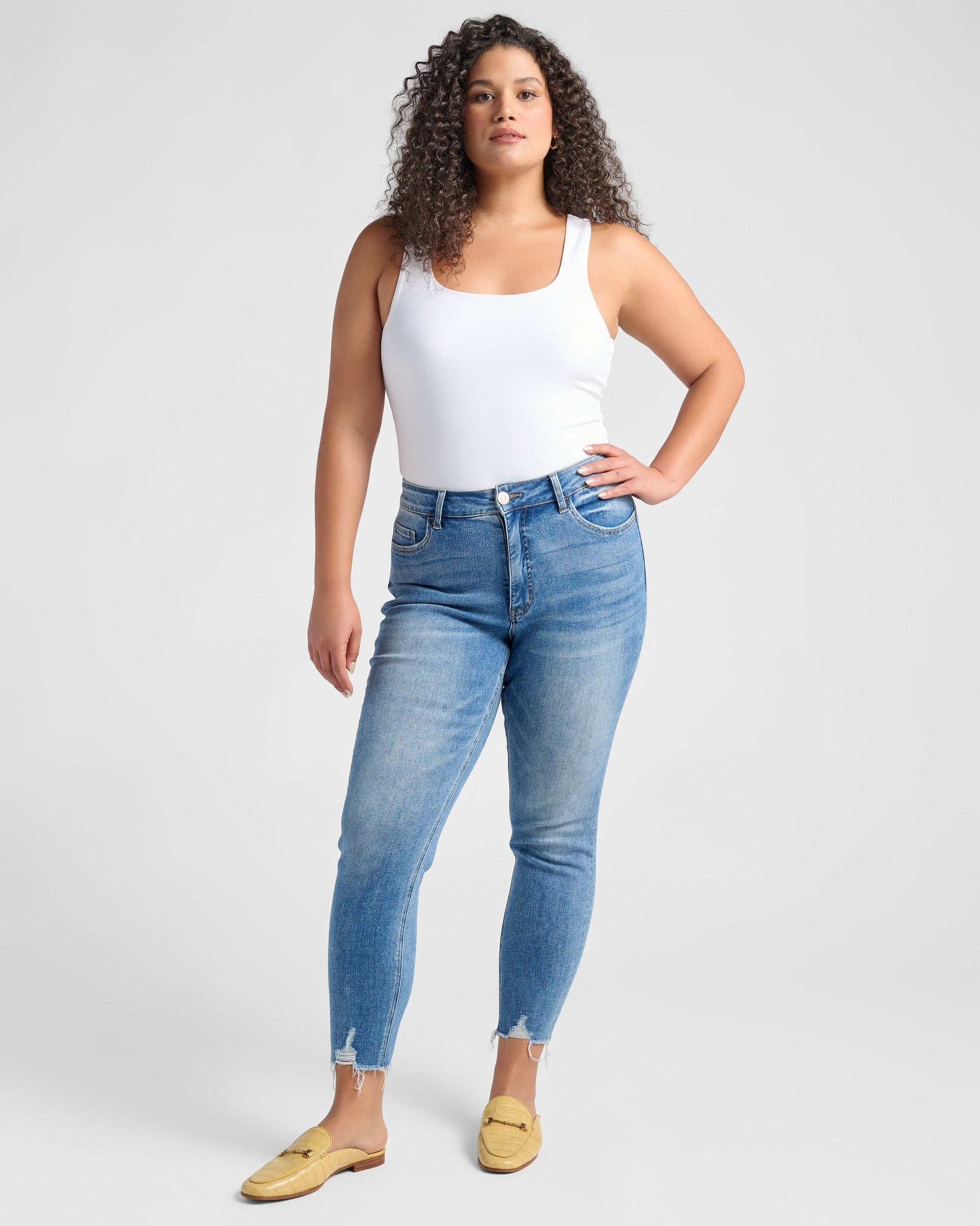 Prowess $|& Lovervet High Rise Crop Skinny Jeans with Distressed Hem - SOF Full Front