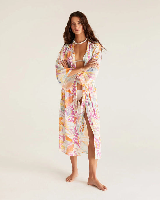 White Shell $|& Z Supply Lounge Bed To Beach Palm Kimono - VOF Front